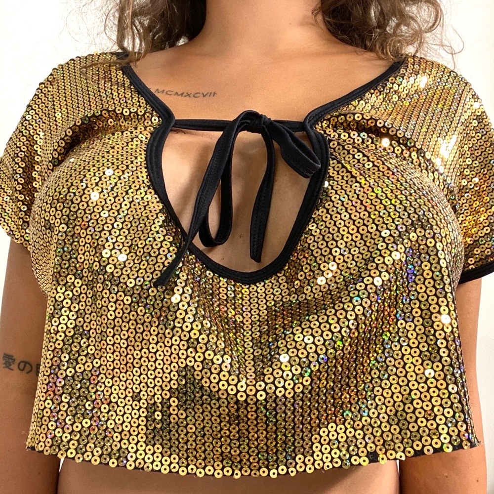 Gold Sparkly Tie Up Crop Top